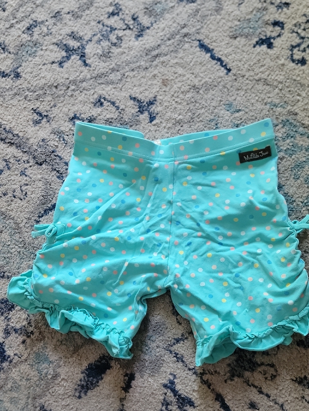 Matilda Jane Aqua Polka Dot Ruffle Shorts with Pastel Dots